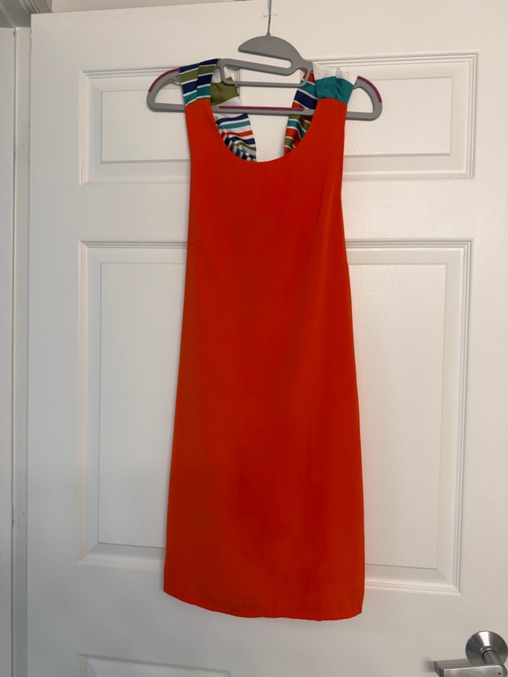 Lulus Joyful Red Orange Multi Stripe Tie-back Mini Dress - Size S